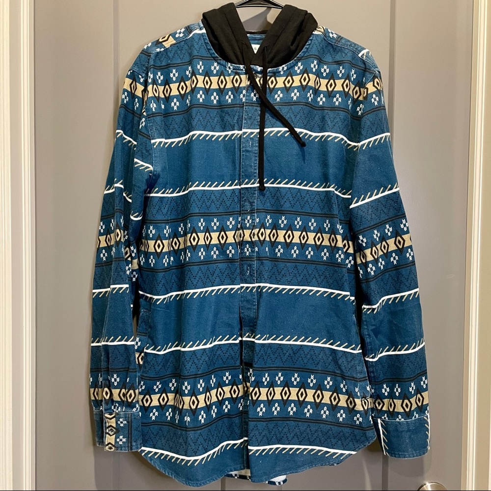 Hooded Button Up Shirt L